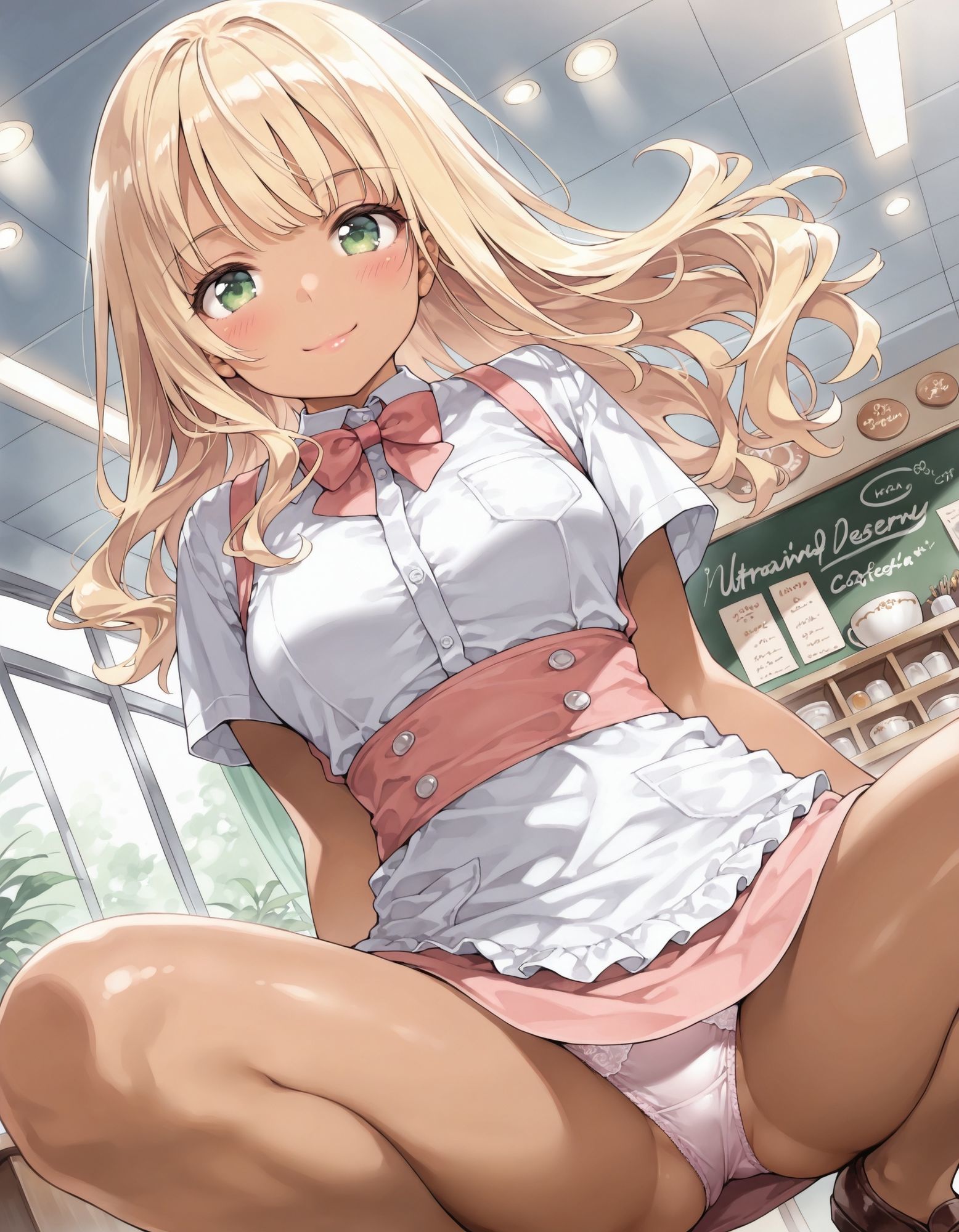 黒ギャルウェイトレスのしゃがみパンチラ 画像6
