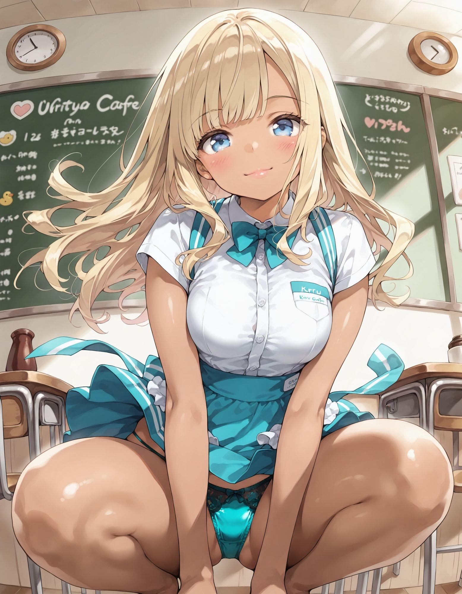 黒ギャルウェイトレスのしゃがみパンチラ 画像7