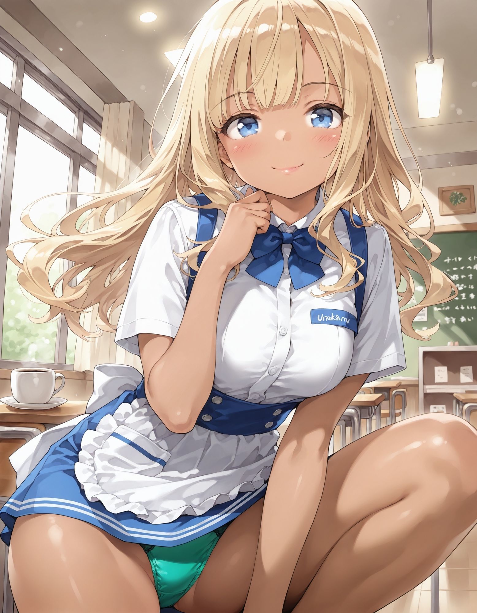 黒ギャルウェイトレスのしゃがみパンチラ 画像8