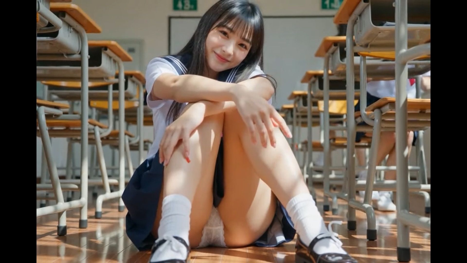 サンプル画像5:制服女子の体育座りパンチラショート動画集(Zuumiizu) [d_665370]