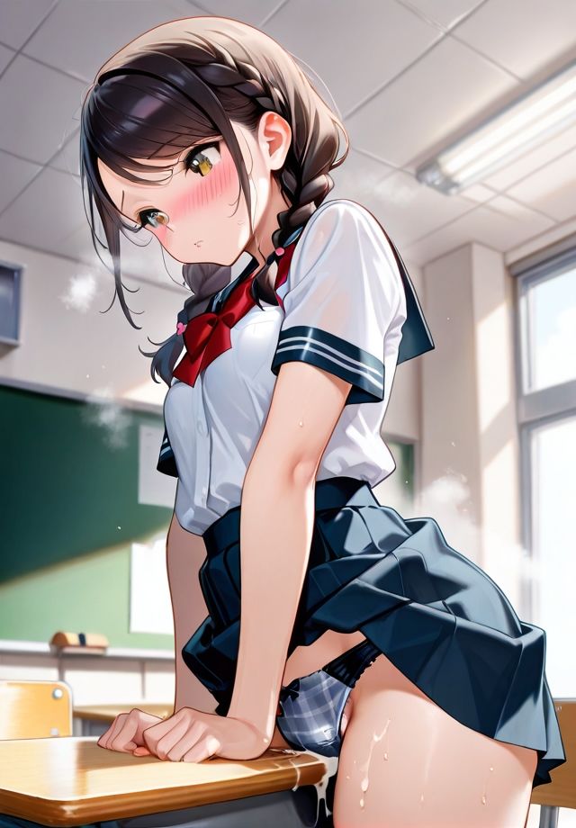 教室で角オナする少女2