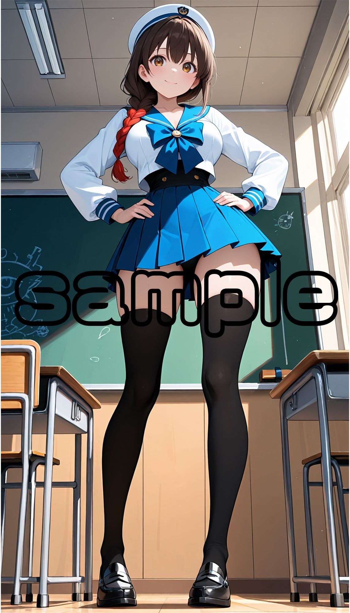 サンプル画像1:絶対領域〜黒ニーハイソックスの太ももを眺める〜（JK制服編）縦型(120×75の部屋) [d_665871]