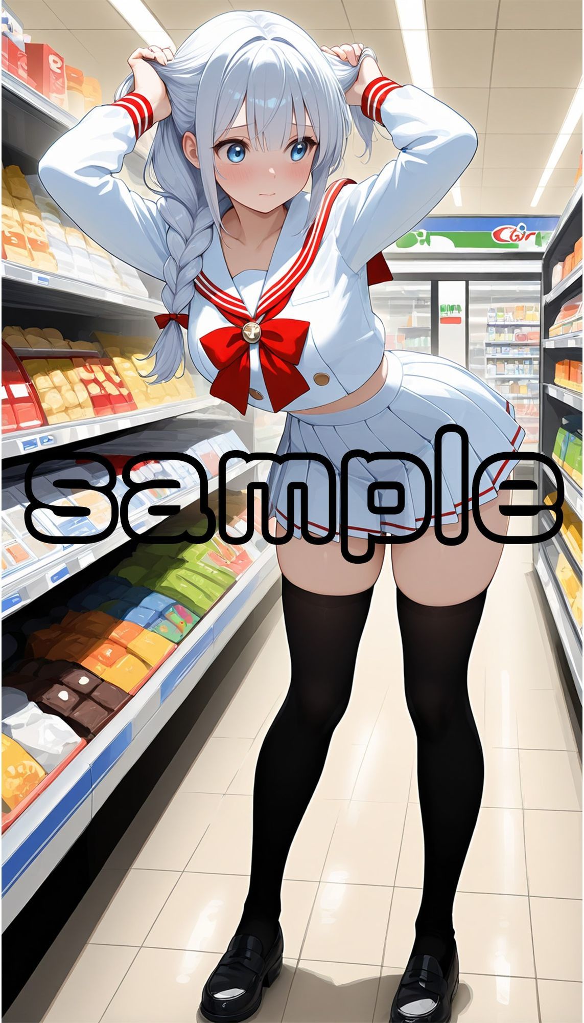 サンプル画像2:絶対領域〜黒ニーハイソックスの太ももを眺める〜（JK制服編）縦型(120×75の部屋) [d_665871]