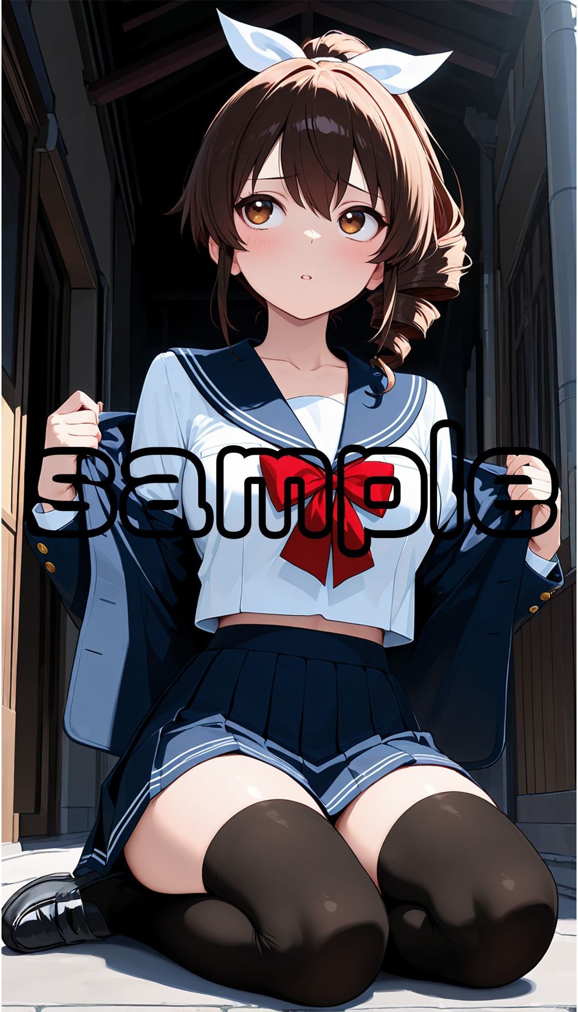 サンプル画像3:絶対領域〜黒ニーハイソックスの太ももを眺める〜（JK制服編）縦型(120×75の部屋) [d_665871]