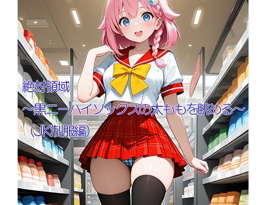 絶対領域〜黒ニーハイソックスの太ももを眺める〜（JK制服編）縦型の画像