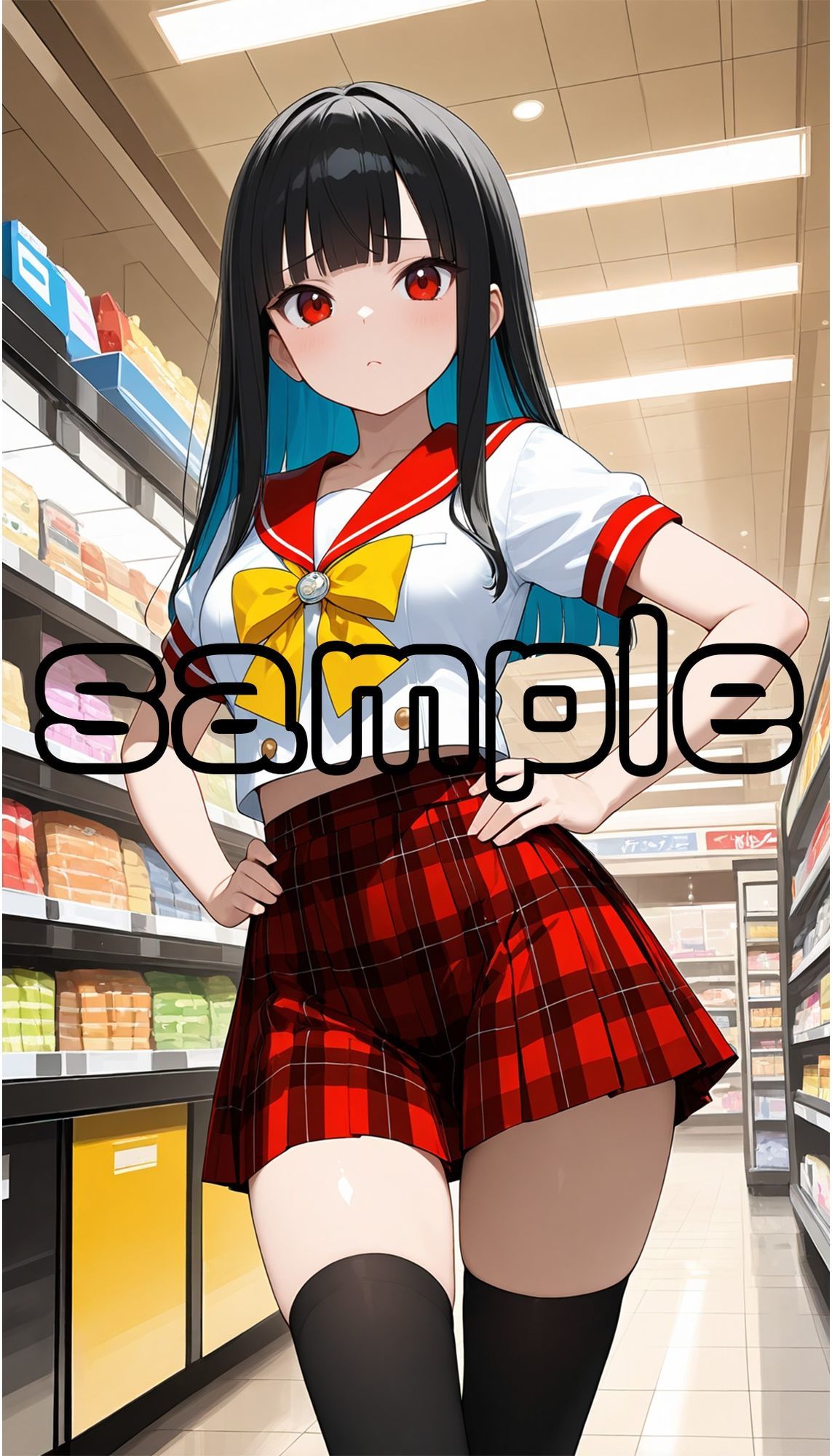 サンプル画像1:絶対領域〜黒ニーハイソックスの太ももを眺める〜（JK制服編）2縦型(120×75の部屋) [d_665873]