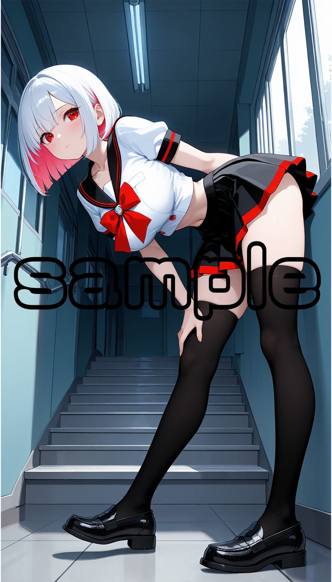 サンプル画像2:絶対領域〜黒ニーハイソックスの太ももを眺める〜（JK制服編）2縦型(120×75の部屋) [d_665873]