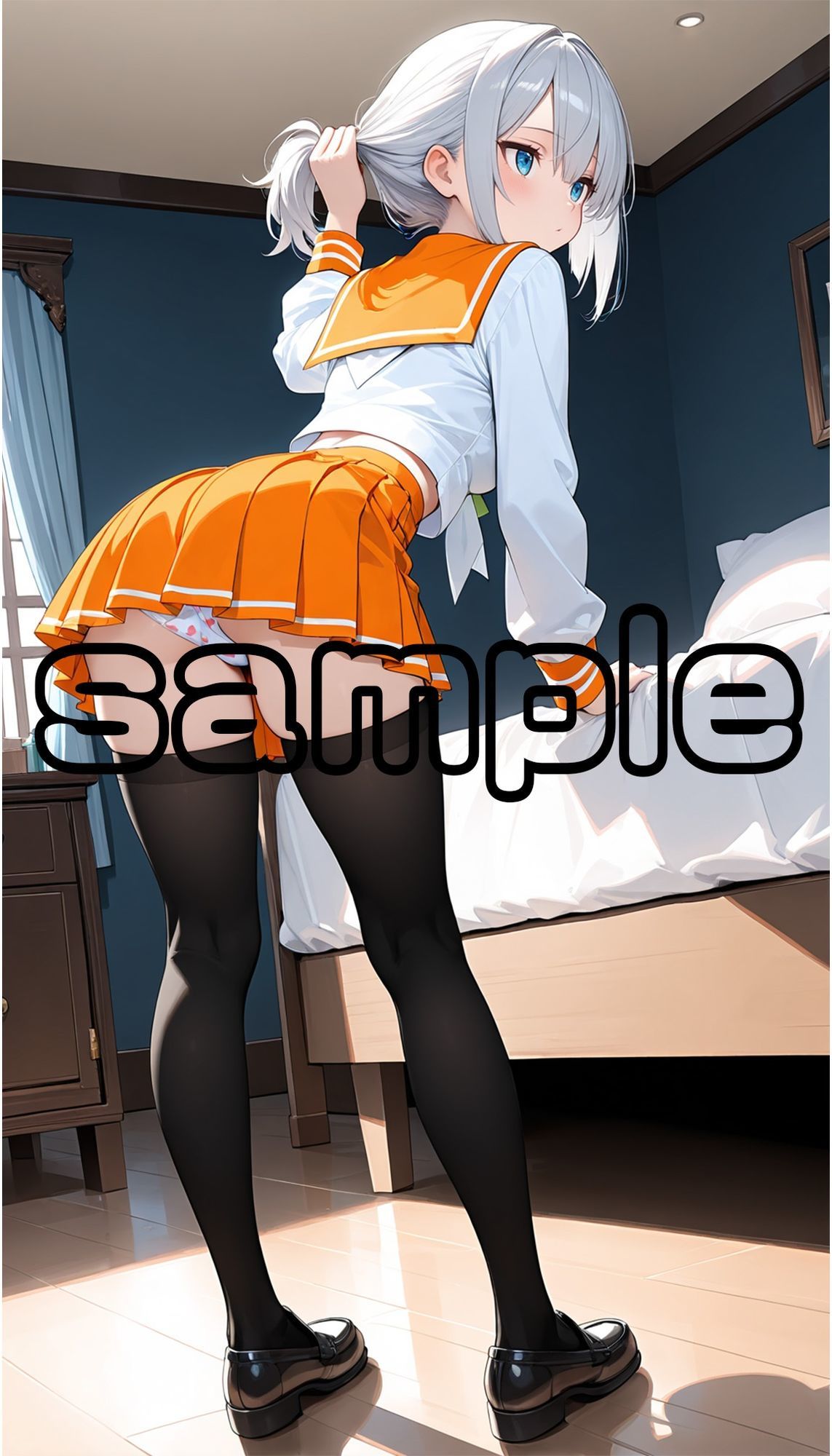 サンプル画像4:絶対領域〜黒ニーハイソックスの太ももを眺める〜（JK制服編）2縦型(120×75の部屋) [d_665873]