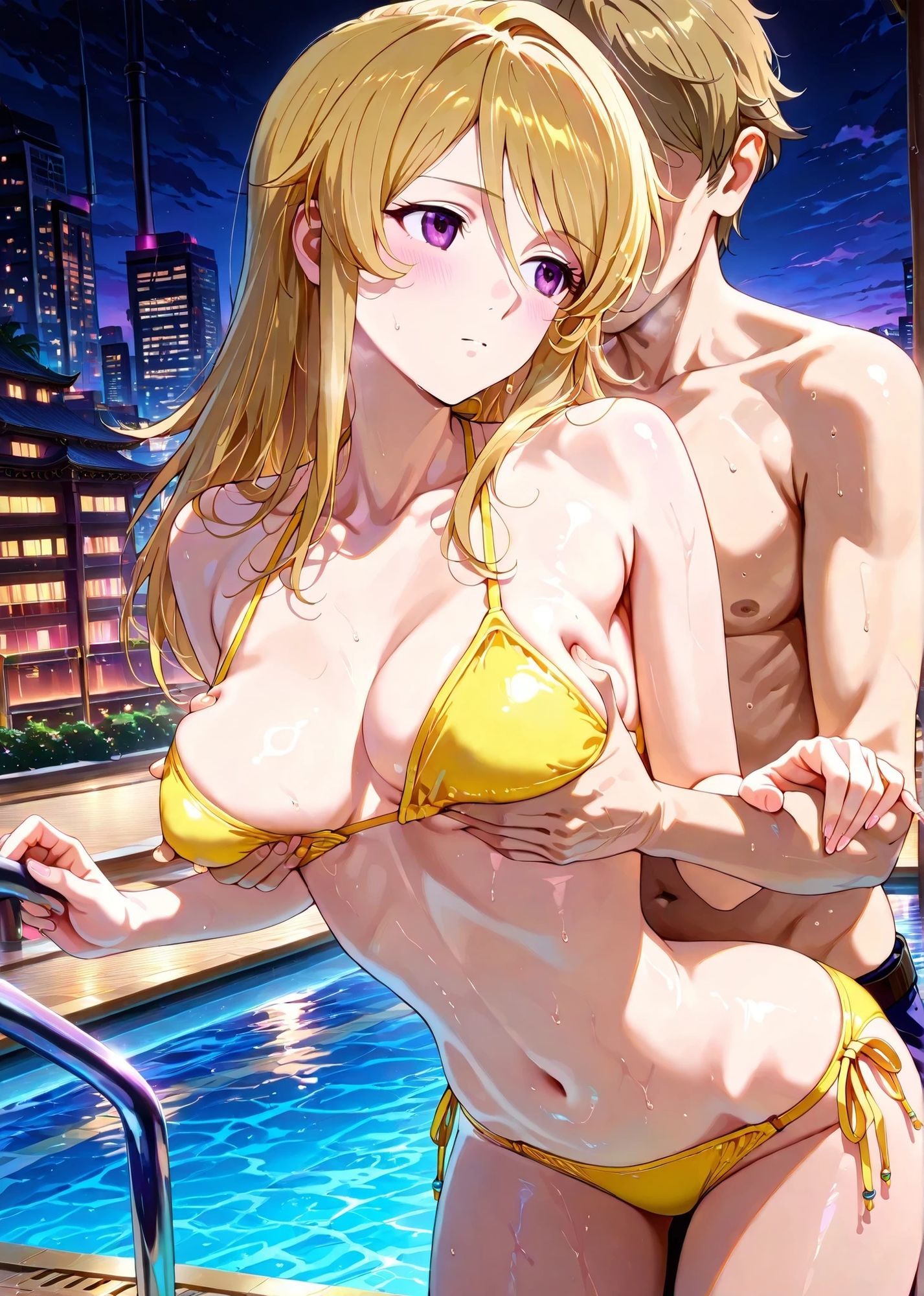 森〇  黄色ビキニでナイトプール_1