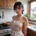 裸にスケスケエプロンの美女（セリフなし  AI画像集）
