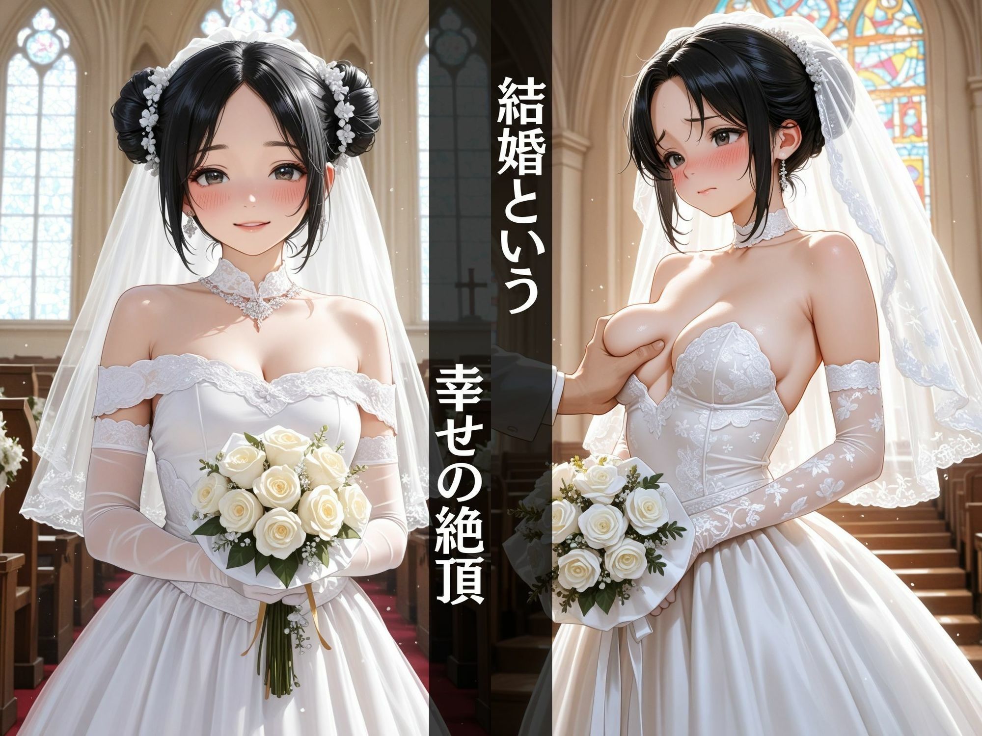 サンプル画像1:【花嫁浮気】  幸せの直後に油断のNTR〜二次会へ行く夫に隠れて…〜(矛盾した不純) [d_666890]