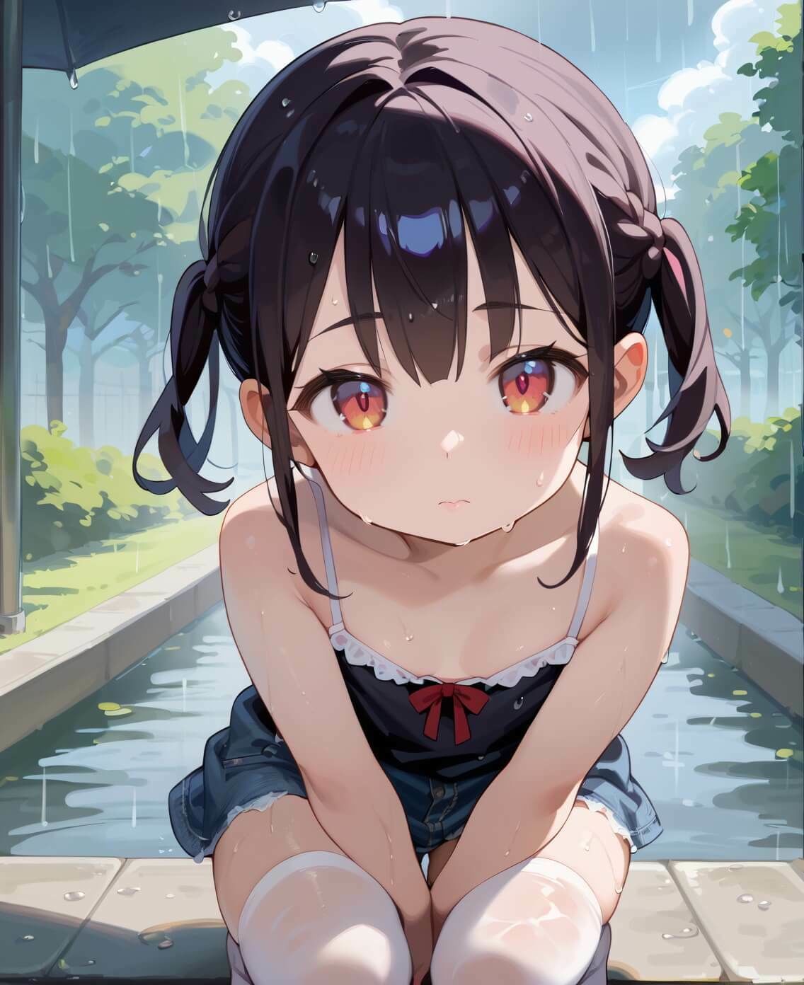 【カルガモ親子】※生成画像に加筆修正を加えた作品となります『小悪魔妹と通り雨の日・210枚』10