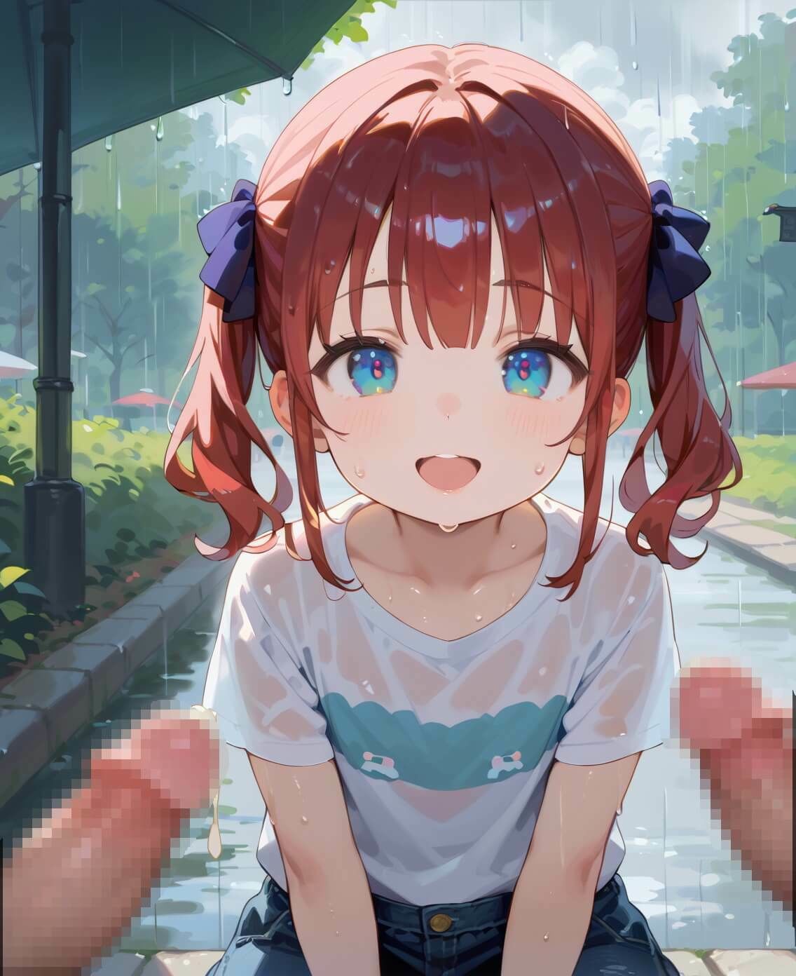 【カルガモ親子】※生成画像に加筆修正を加えた作品となります『小悪魔妹と通り雨の日4・210枚』10