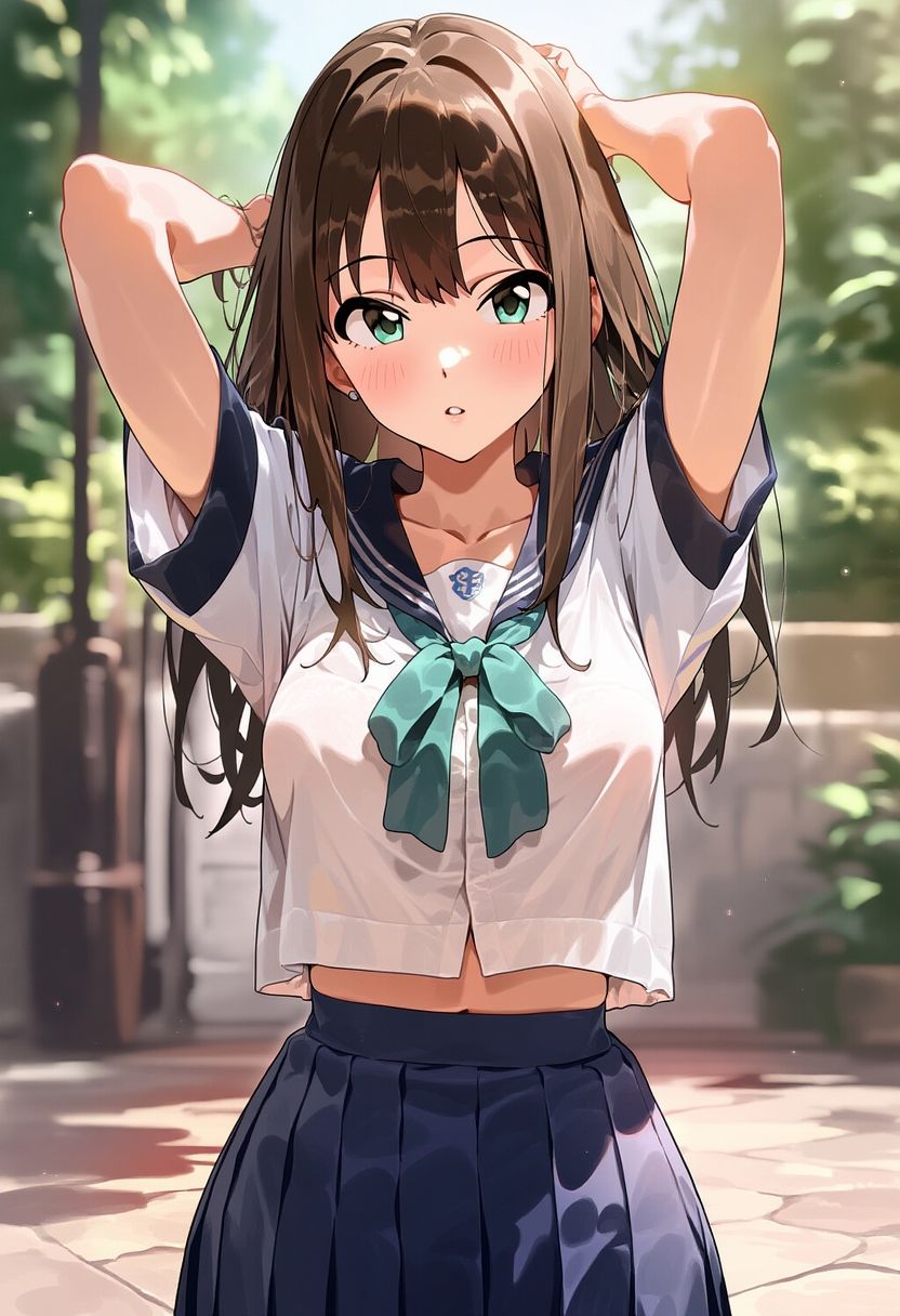 サンプル画像1:大きなおしりが魅力のアイドル！渋〇凛ちゃんのお風呂でお着がえ！（291枚）(日曜日のままま AIイラスト個人製作) [d_667151]