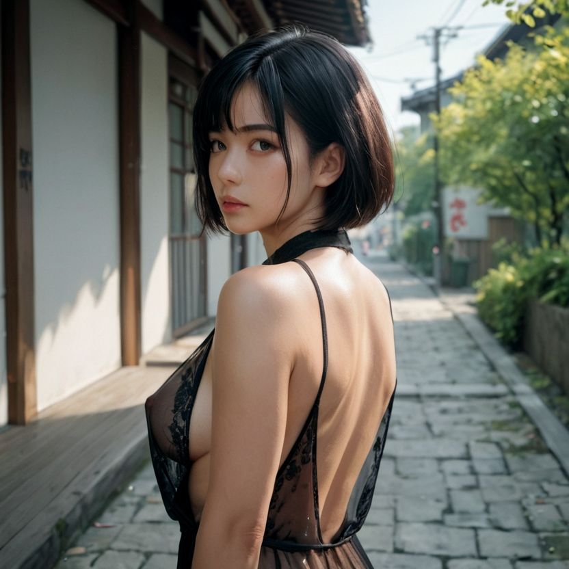 シースルーの透けたドレスが流行の時代の街角（セリフなし  AI画像集） 画像10