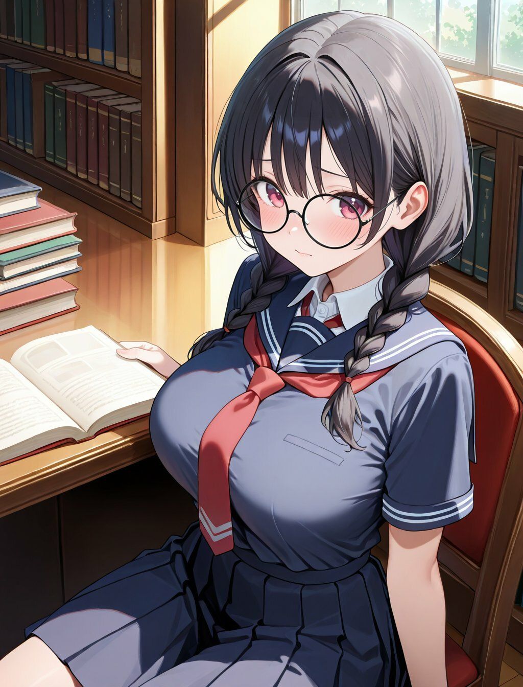 サンプル画像1:静寂の図書室で乱される委員長(巨乳の園) [d_668586]