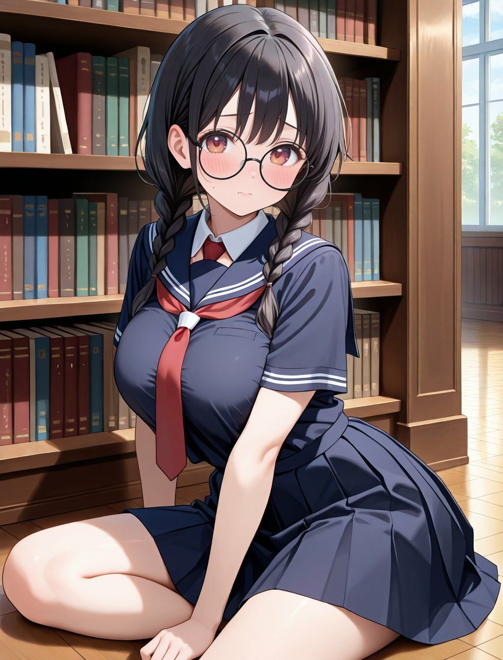 サンプル画像2:静寂の図書室で乱される委員長(巨乳の園) [d_668586]