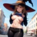 ハロウィンも近いので魔女風の帽子をかぶってオッパイを見せてくれるお姉さん（セリフなし  AIイラスト集）