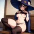 ハロウィンも近いので魔女風の帽子をかぶってオッパイを見せてくれるお姉さん（セリフなし  AIイラスト集）