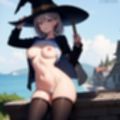 ハロウィンも近いので魔女風の帽子をかぶってオッパイを見せてくれるお姉さん（セリフなし  AIイラスト集）