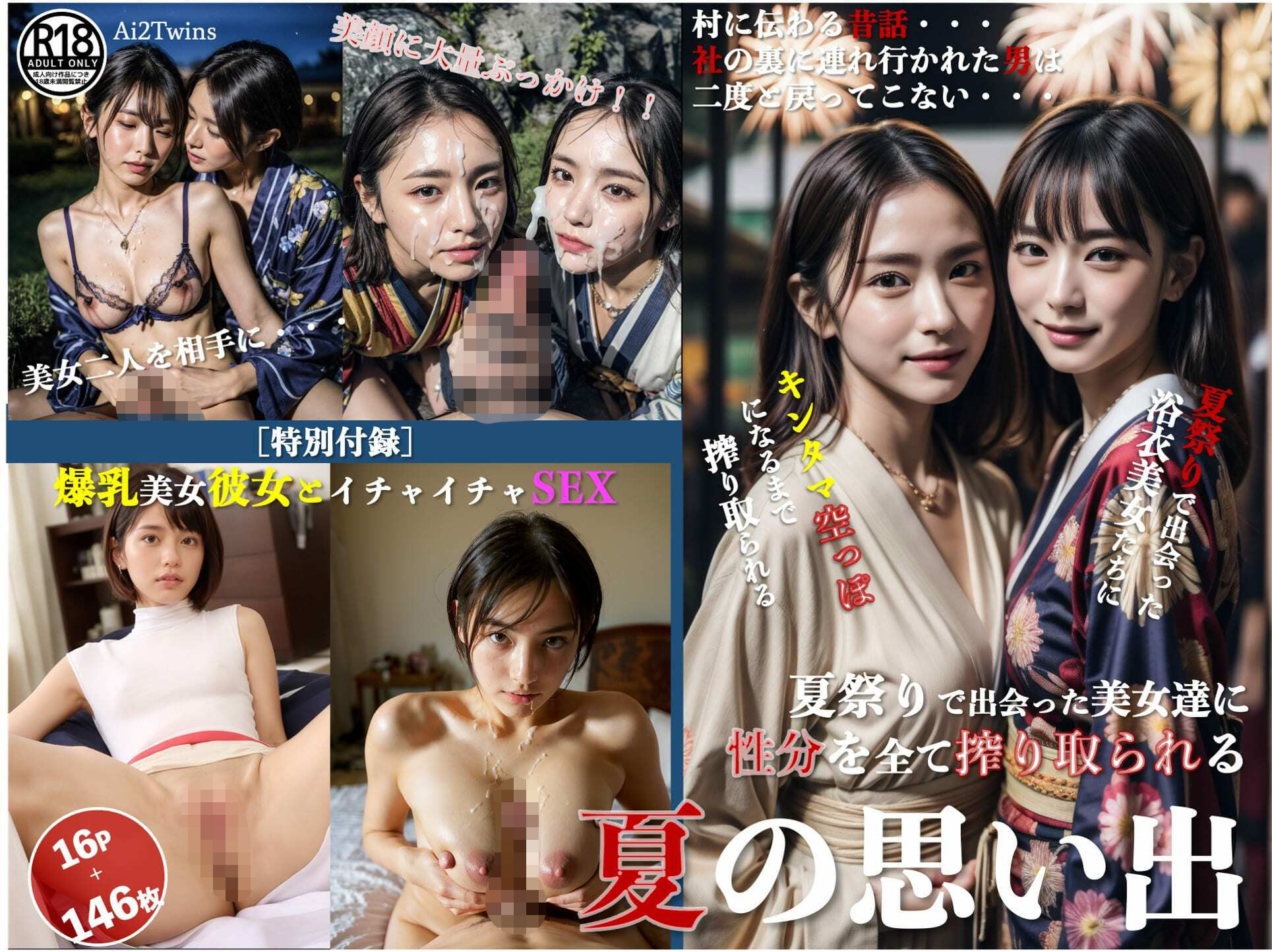 サンプル画像1:［ストーリー＋大量画像！］夏祭りで出会った美女達に性分を全て搾り取られる夏の思い出(顔面最強美双子（AI2Twins）) [d_670118]