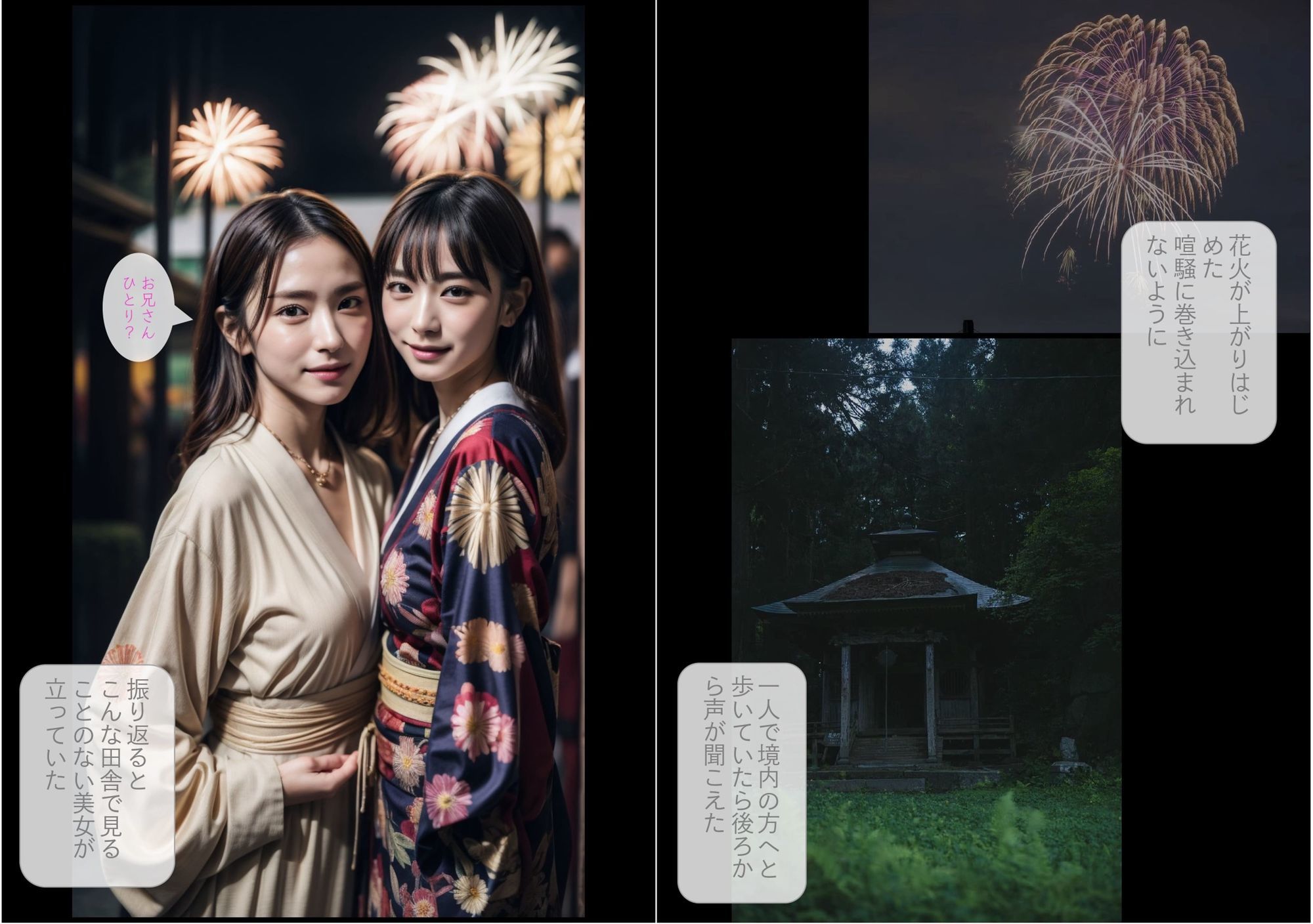 サンプル画像3:［ストーリー＋大量画像！］夏祭りで出会った美女達に性分を全て搾り取られる夏の思い出(顔面最強美双子（AI2Twins）) [d_670118]