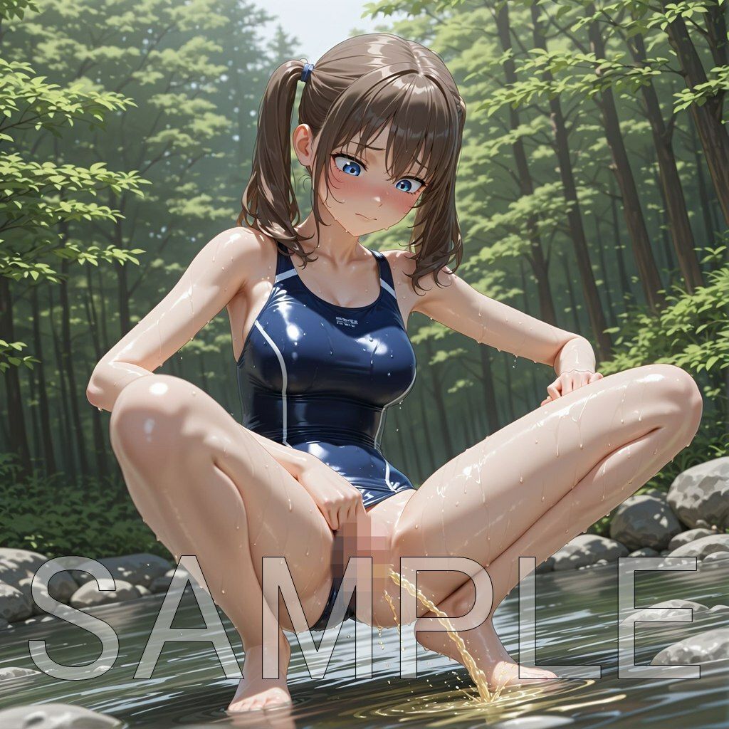 サンプル画像1:スク水野外放尿(はいいろ) [d_670330]