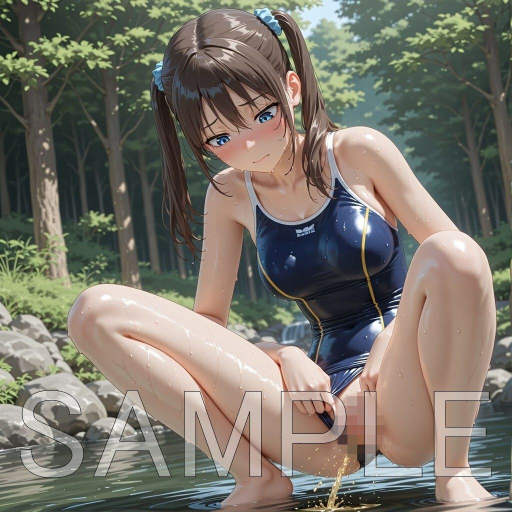 サンプル画像4:スク水野外放尿(はいいろ) [d_670330]