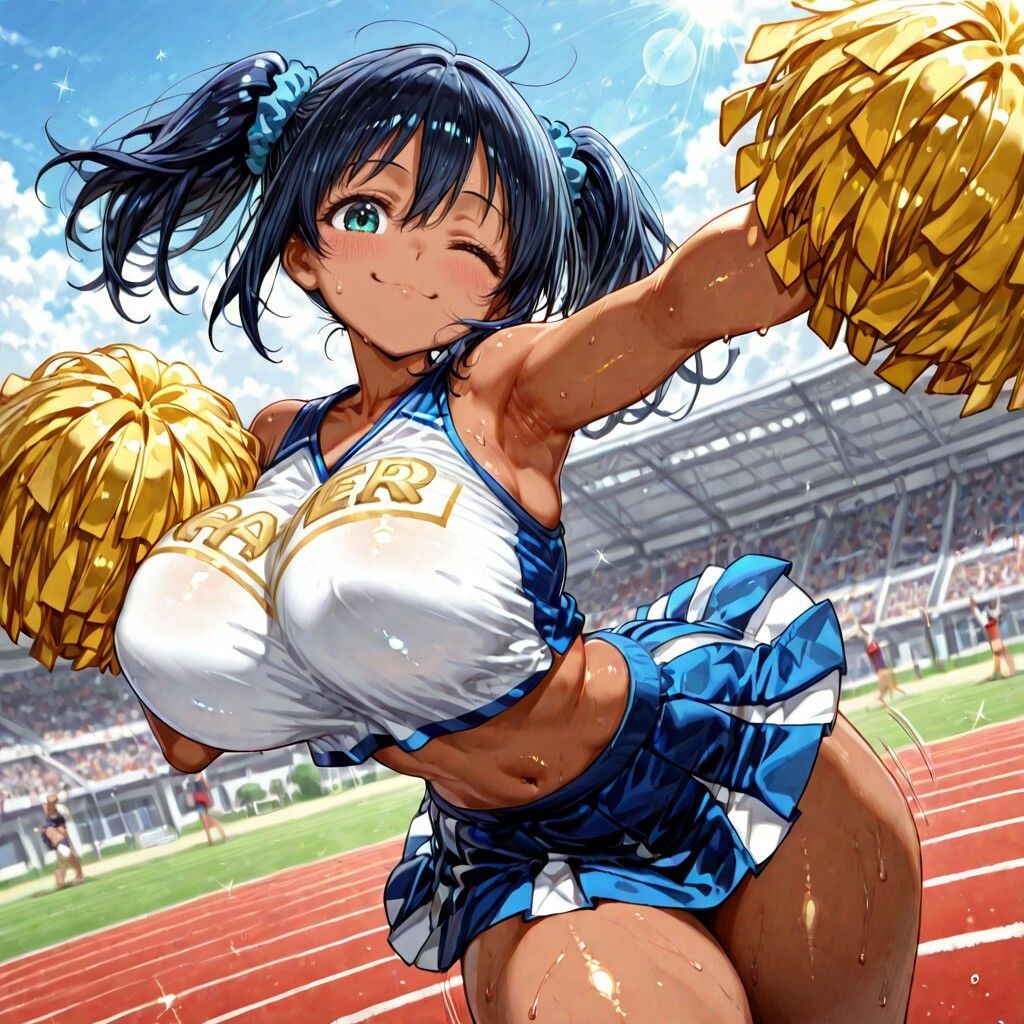 ムッチムチ黒ギャル  応援中は笑顔  応援後はトロ顔 画像8