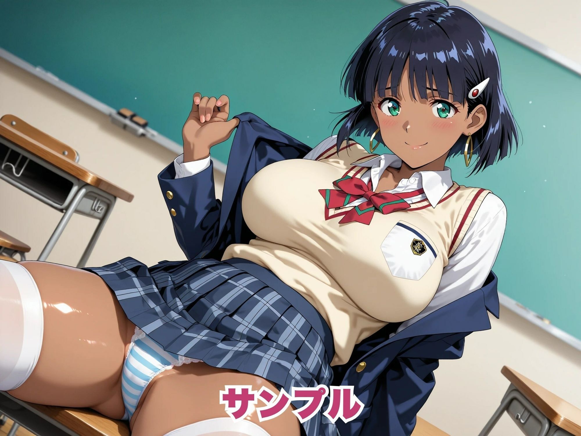 サンプル画像2:【ふしぎの海のナ●ィア】褐色美少女が制服姿のまま、快感に溺れるまで。(画像生成マン) [d_670402]