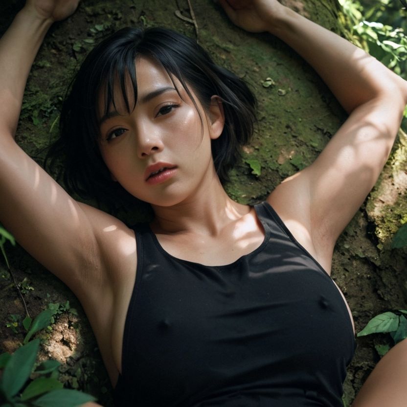 森の中でタンクトップを脱いだお姉さんを押し倒した（セリフなし  AI画像集） 画像1