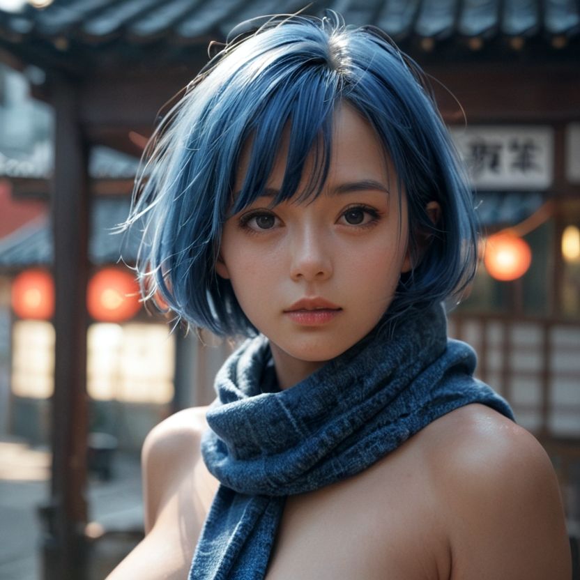 サンプル画像2:ショートヘアのマフラーの美女（セリフなし  AI画像集）(パイアールフロンティア) [d_671942]