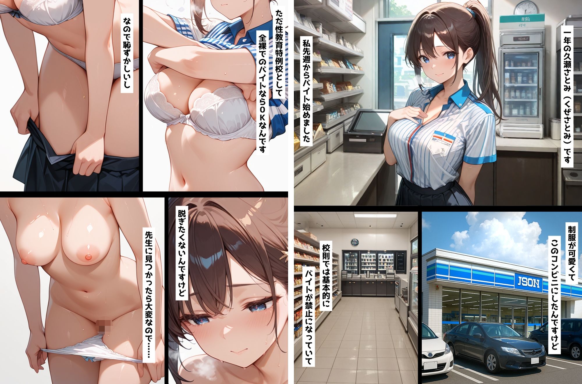 サンプル画像1:性教育学園X 総集編15【セリフ入有】全裸バイト コンビニ編＆全裸バイト2バーガーショップ編(彗星レコード) [d_672214]