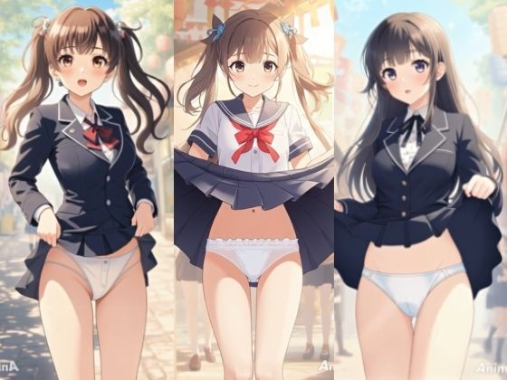 サンプル画像1:【アニメ28分】文化祭でひたすらミニスカめくって生パンツ！ミニスカートの制服を着た女の子200人以上がパンティーを見せてくれる、妄想の世界での文化祭！ふわふわな純白ショーツや紐パンから、ブルマやスパッツっぽい下着まで！大胆な女の子から、ツンデレでなかなか見せてくれない女の子まで！現実の世界での文化祭では、絶対にこんなことしないでくださいね！！(ひろぴょん工房) [d_672344]