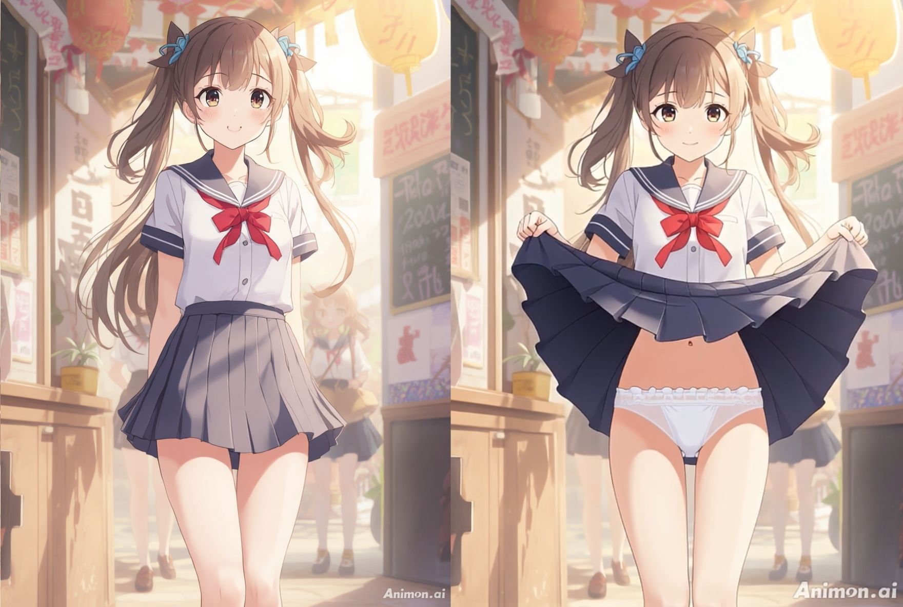 サンプル画像2:【アニメ28分】文化祭でひたすらミニスカめくって生パンツ！ミニスカートの制服を着た女の子200人以上がパンティーを見せてくれる、妄想の世界での文化祭！ふわふわな純白ショーツや紐パンから、ブルマやスパッツっぽい下着まで！大胆な女の子から、ツンデレでなかなか見せてくれない女の子まで！現実の世界での文化祭では、絶対にこんなことしないでくださいね！！(ひろぴょん工房) [d_672344]