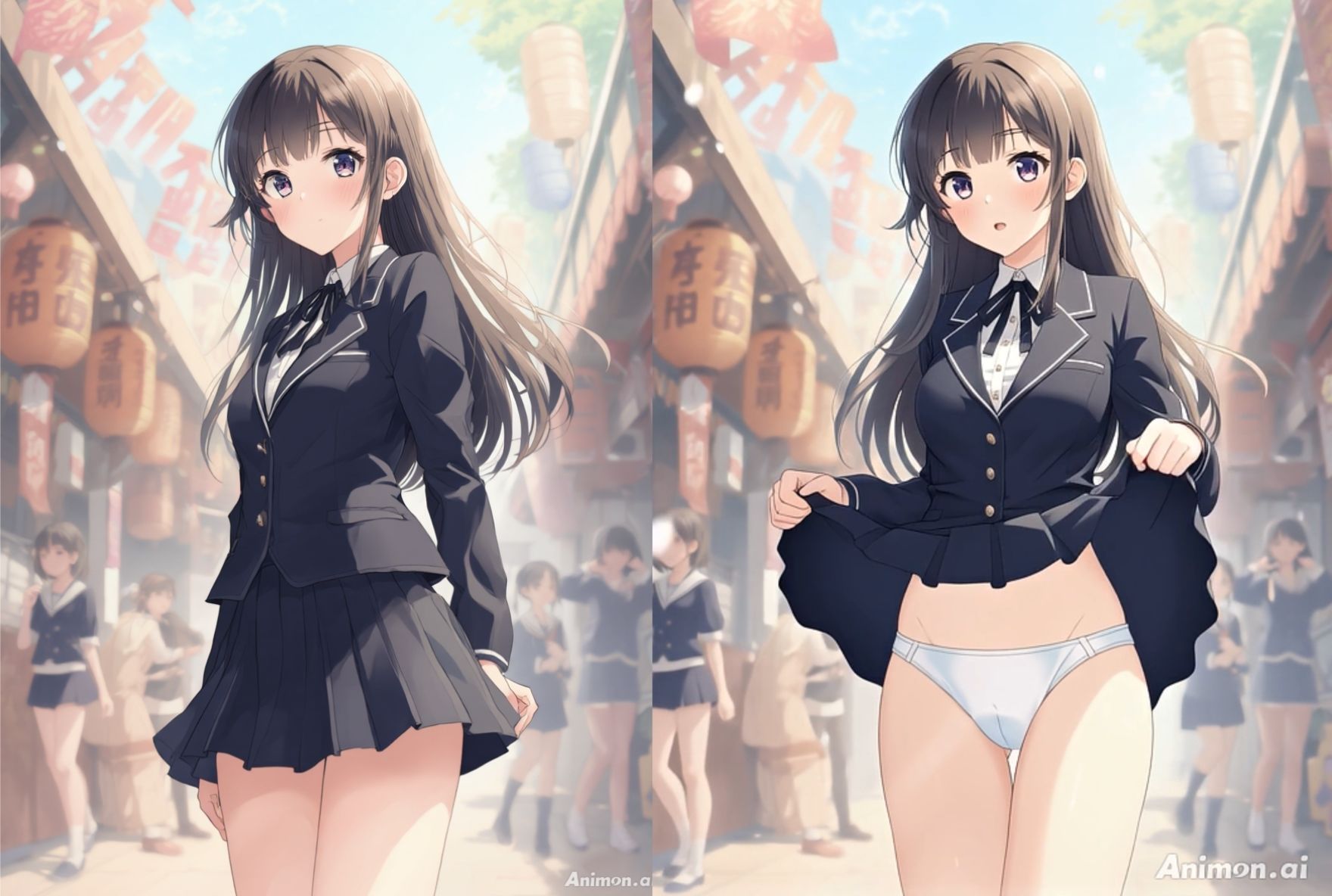 サンプル画像4:【アニメ28分】文化祭でひたすらミニスカめくって生パンツ！ミニスカートの制服を着た女の子200人以上がパンティーを見せてくれる、妄想の世界での文化祭！ふわふわな純白ショーツや紐パンから、ブルマやスパッツっぽい下着まで！大胆な女の子から、ツンデレでなかなか見せてくれない女の子まで！現実の世界での文化祭では、絶対にこんなことしないでくださいね！！(ひろぴょん工房) [d_672344]