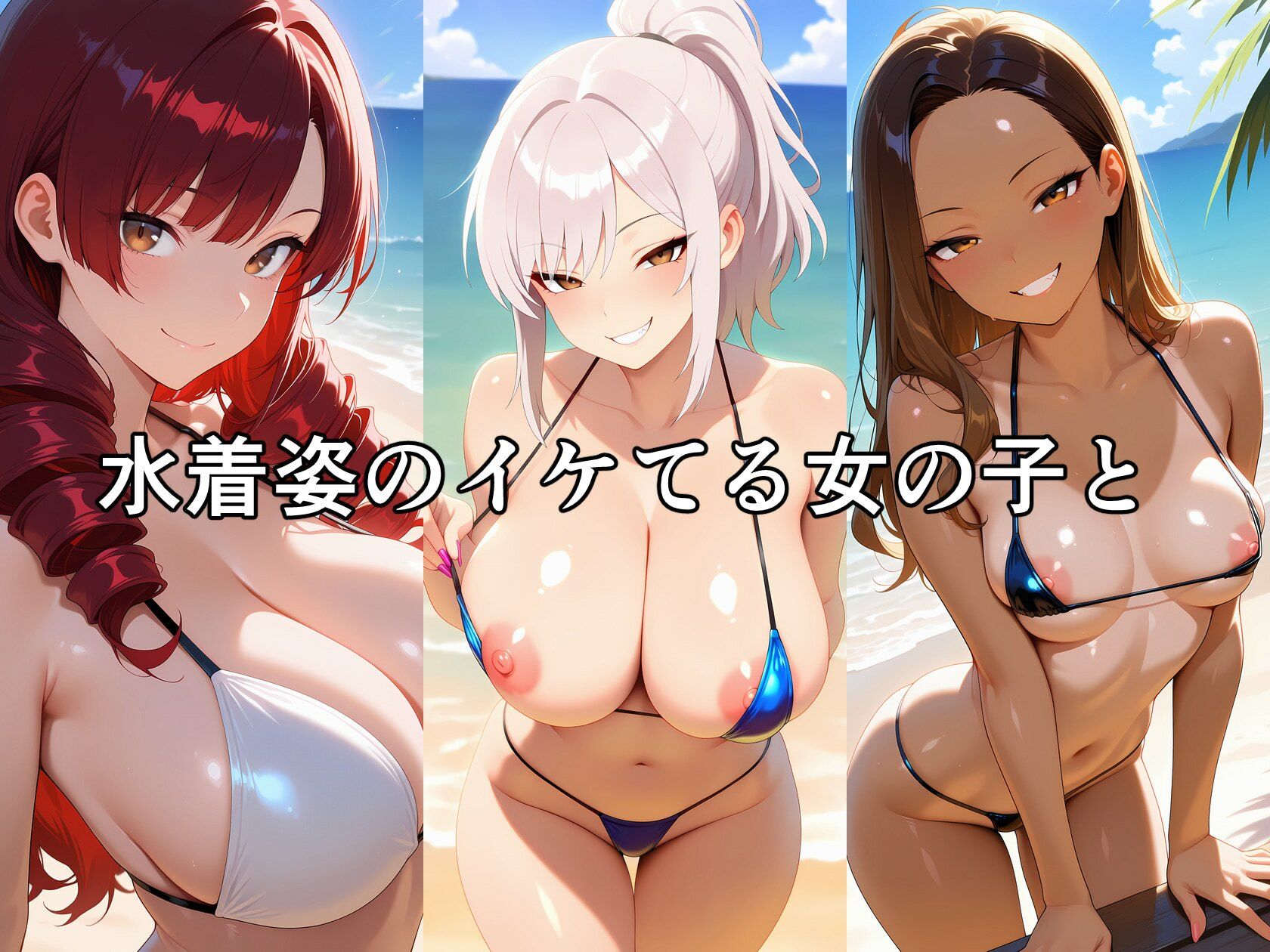 くすぐり悶絶で失禁おもらし！水着娘たちとビーチで変態プレイ！ 画像1