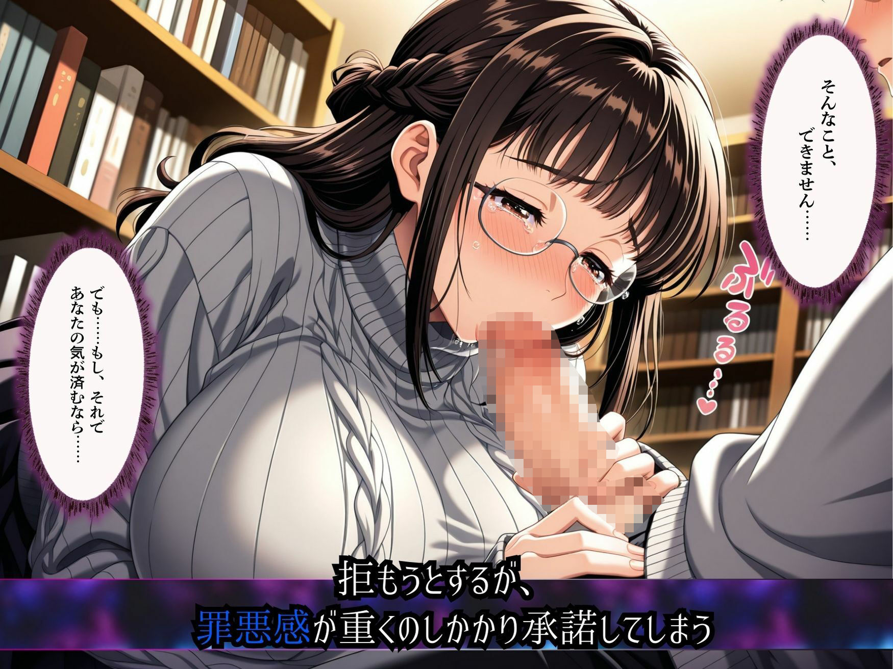 サンプル画像5:【当たり屋の罠】罪悪感でイイナリSEX・眼鏡セーターの司書図書館編(キンコンカンコン（禁根姦魂）) [d_672741]