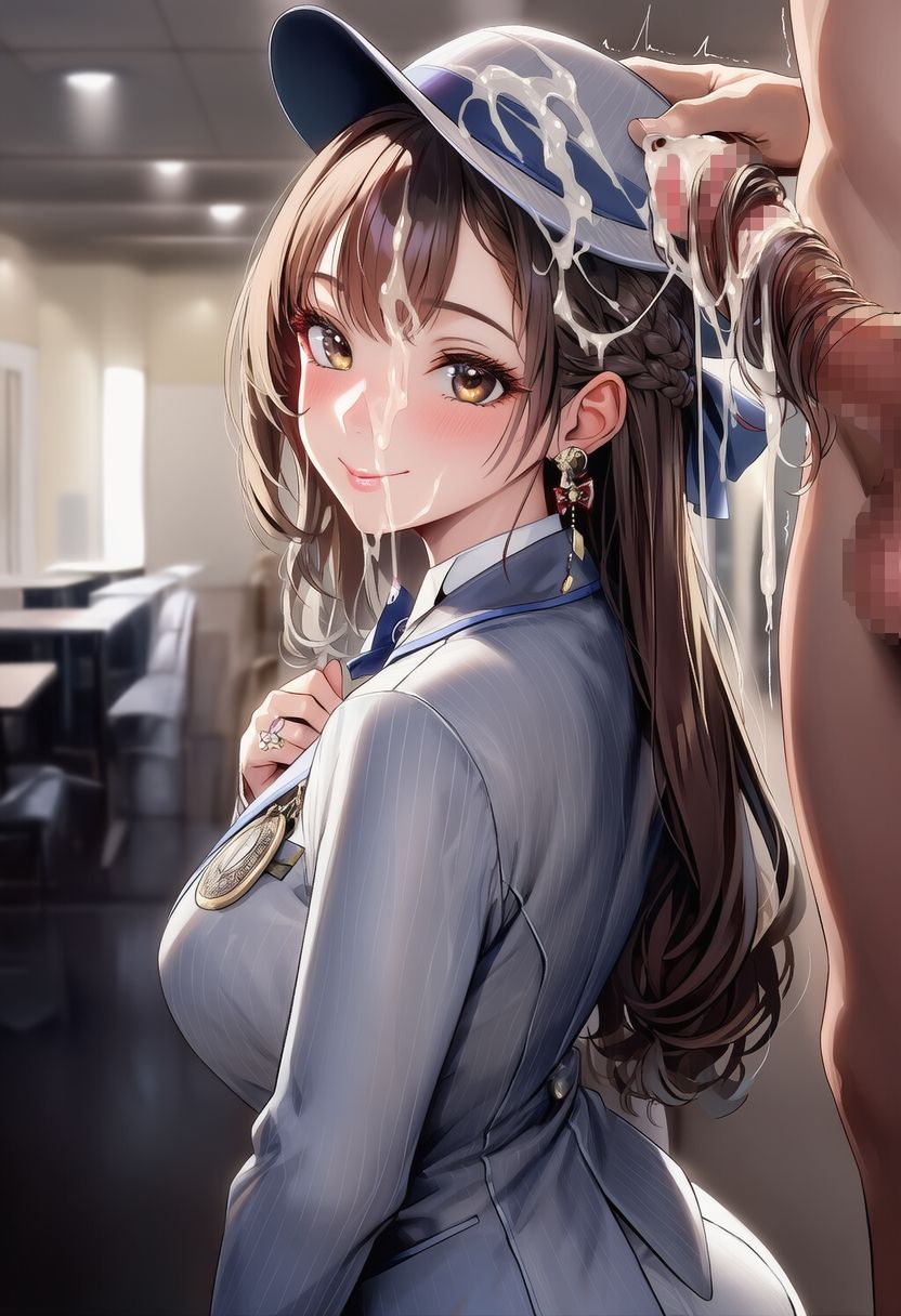 【完全着衣】美人受付嬢 制服と髪にぶっかけ 画像8