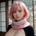 ピンクのショートヘアーのマフラー美女（セリフなし  AI画像集）