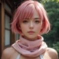 ピンクのショートヘアーのマフラー美女（セリフなし  AI画像集）