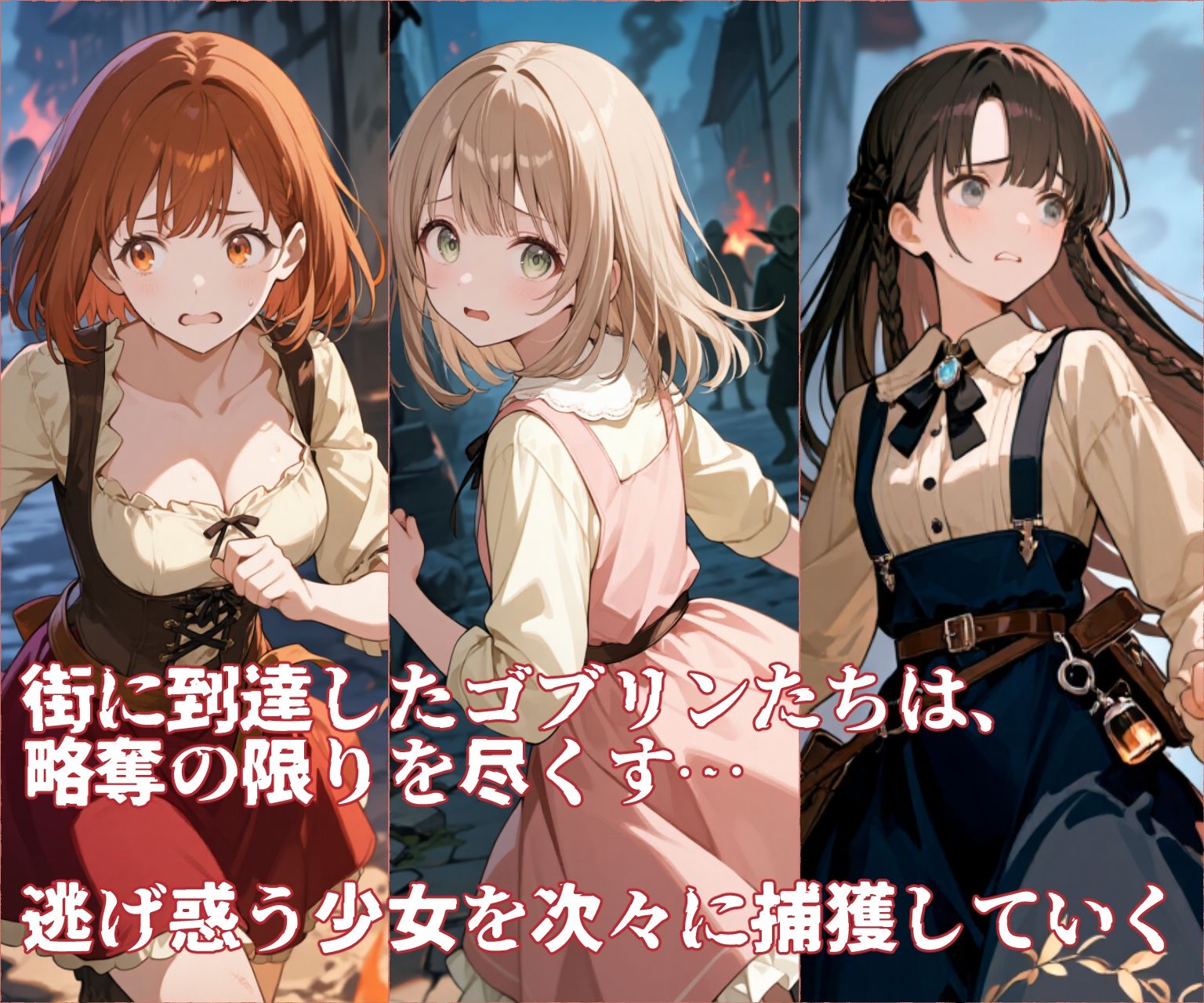 苗床捕獲 ゴブリンの大群に侵略された街。 戦利品として連れ去られた娘たち えすおー エロ画像3