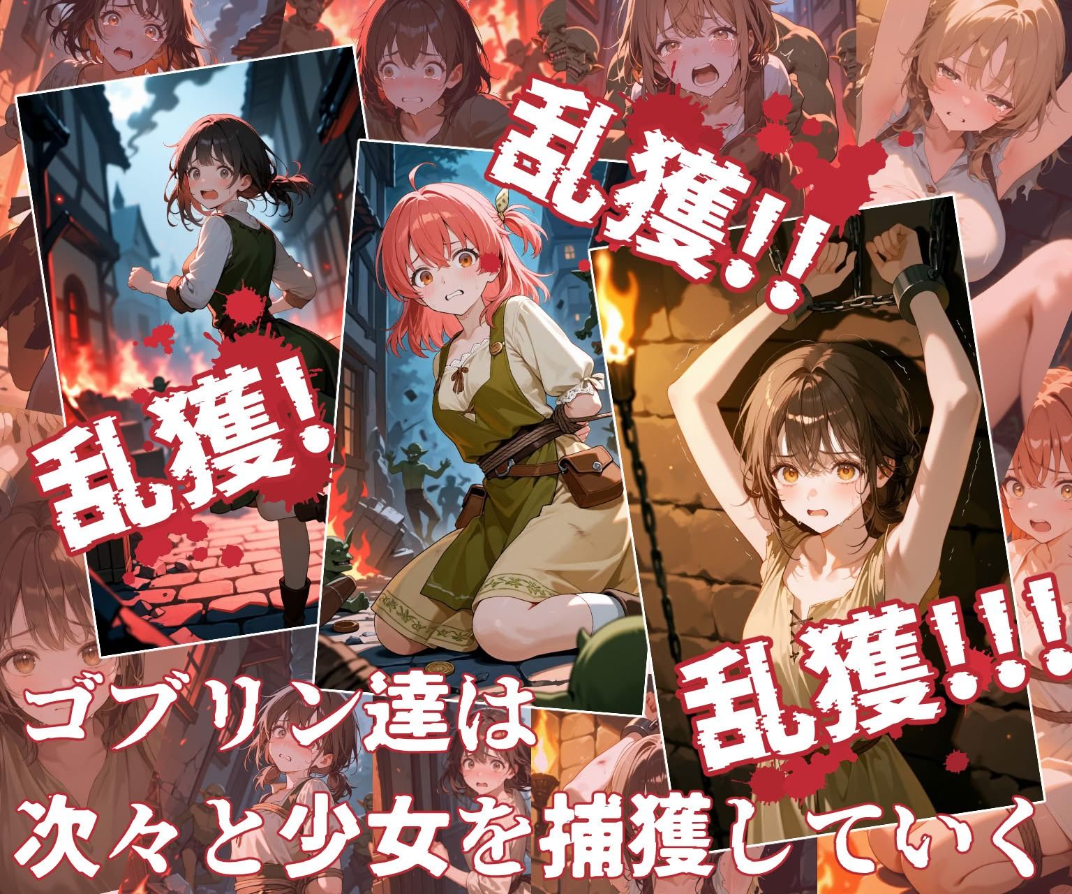 苗床捕獲 ゴブリンの大群に侵略された街。 戦利品として連れ去られた娘たち えすおー エロ画像7