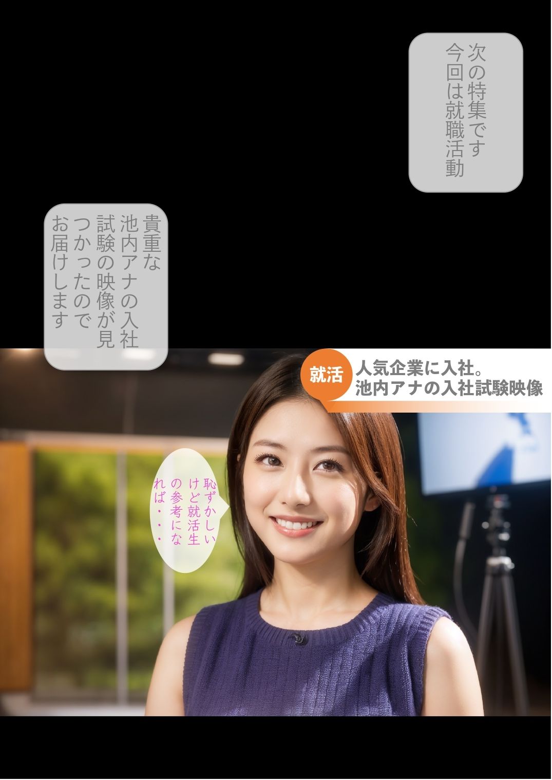 サンプル画像4:［ストーリー＋大量画像］ぶっかけLive News！就活生応援特集 清楚インテリ美人アナが番組中吹きっぱなし！(顔面最強美双子（AI2Twins）) [d_674348]