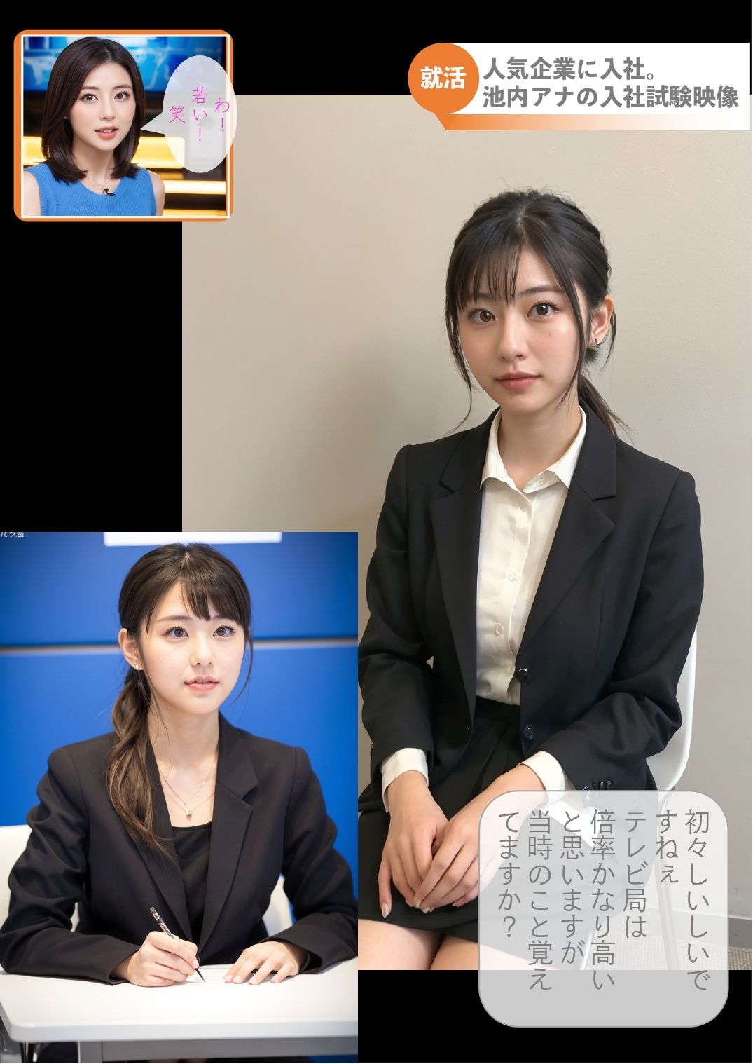 サンプル画像5:［ストーリー＋大量画像］ぶっかけLive News！就活生応援特集 清楚インテリ美人アナが番組中吹きっぱなし！(顔面最強美双子（AI2Twins）) [d_674348]