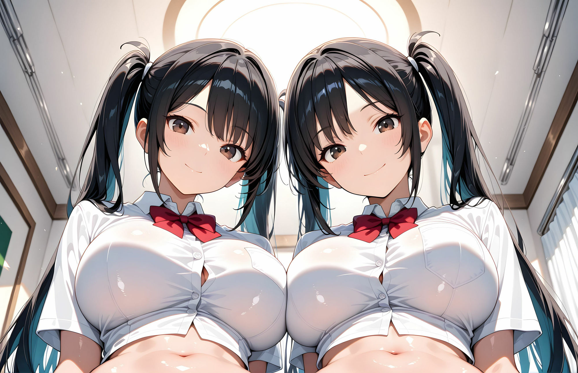 【4Kの高画質】双子の巨乳女子校生〜性教育授業でムラついて二人で男に股がる 画像4