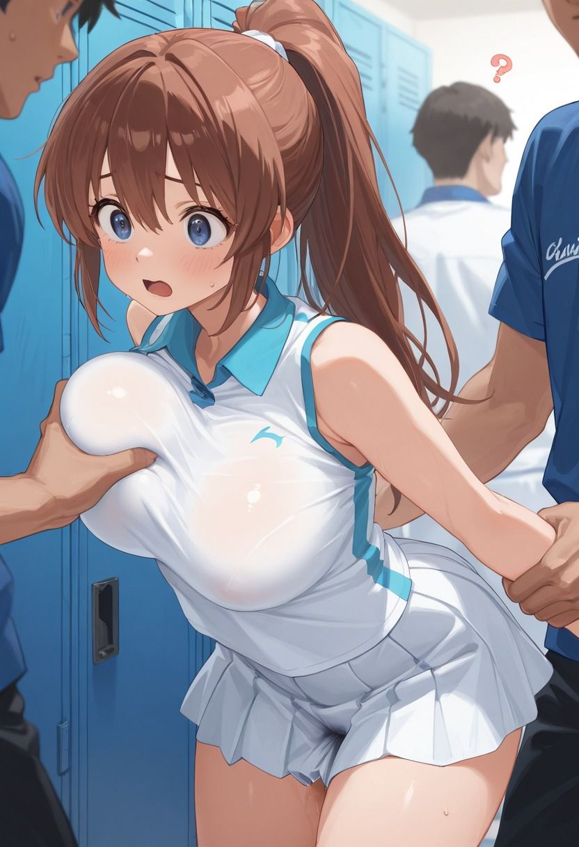 サンプル画像1:犯〇れまくる爆乳肉便器テニス部(ぬるぬる女子校生) [d_675254]