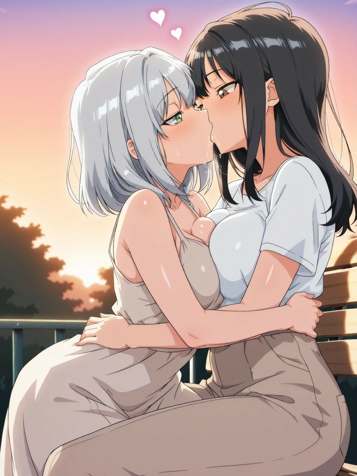 【キス特化】黒髪ちゃん×銀髪ちゃん レズCG集 画像1