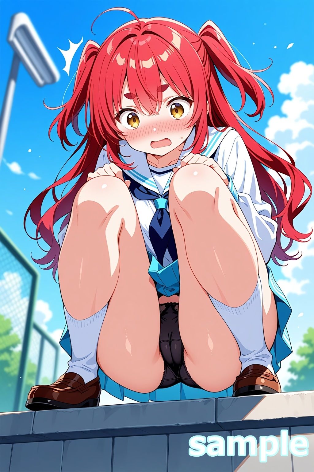 サンプル画像2:おパンツ拝見イラスト集 〜セーラー服女子校生・しゃがみパンチラ編〜(ぱいろみん) [d_675639]