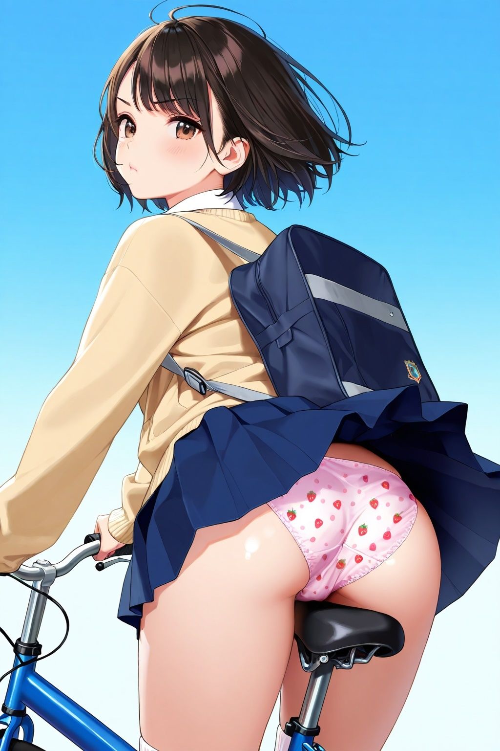 ルーズソックスJKの自転車パンチラ 画像2